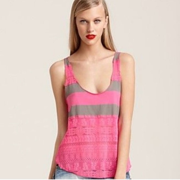 We The Free Lace Cotton Racerback Raw Edge Tank Top Pink Y2K-Size Small - Picture 1 of 7